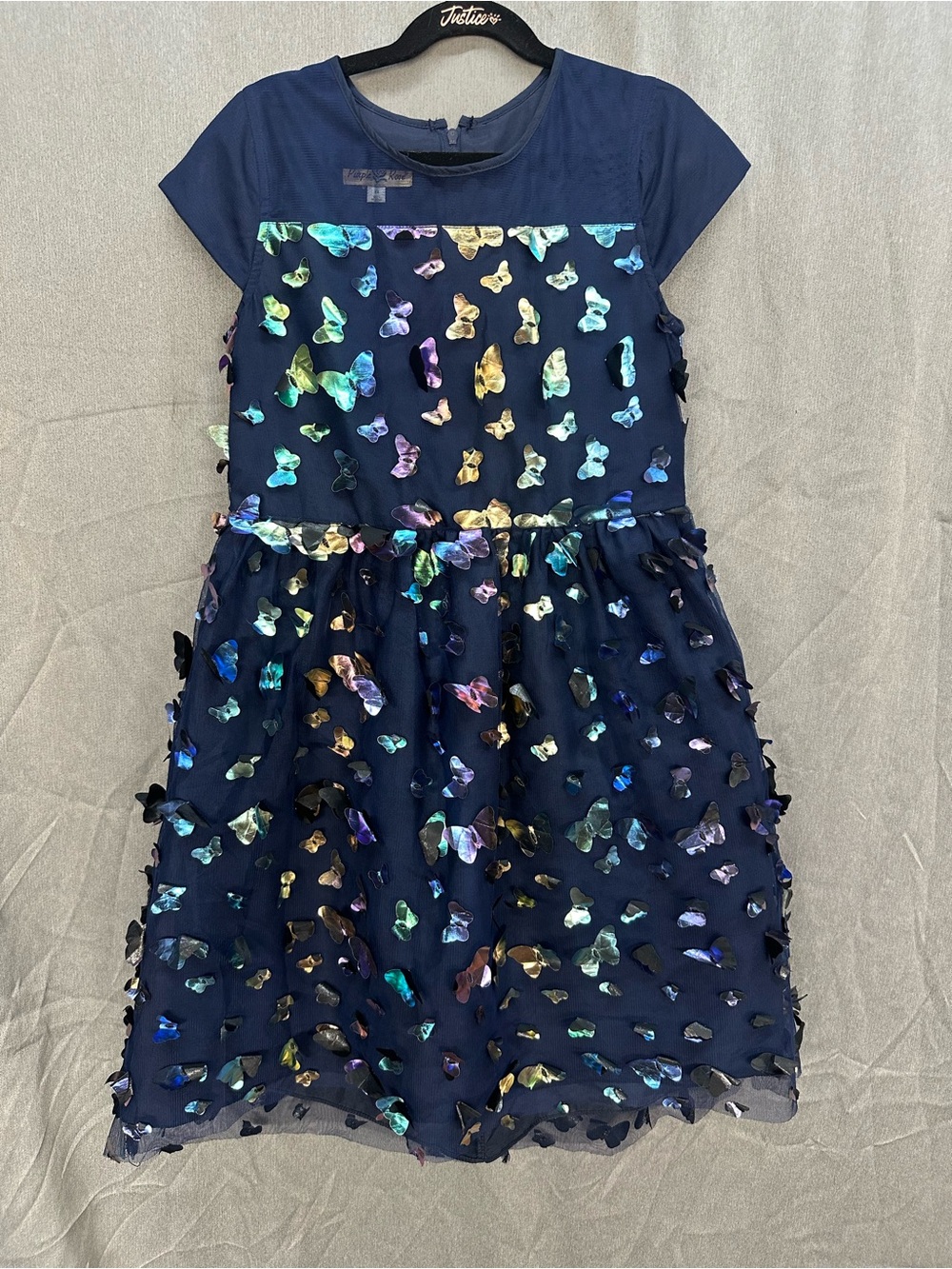 Navy Girls Butterfly Appliqué Occasion Dress